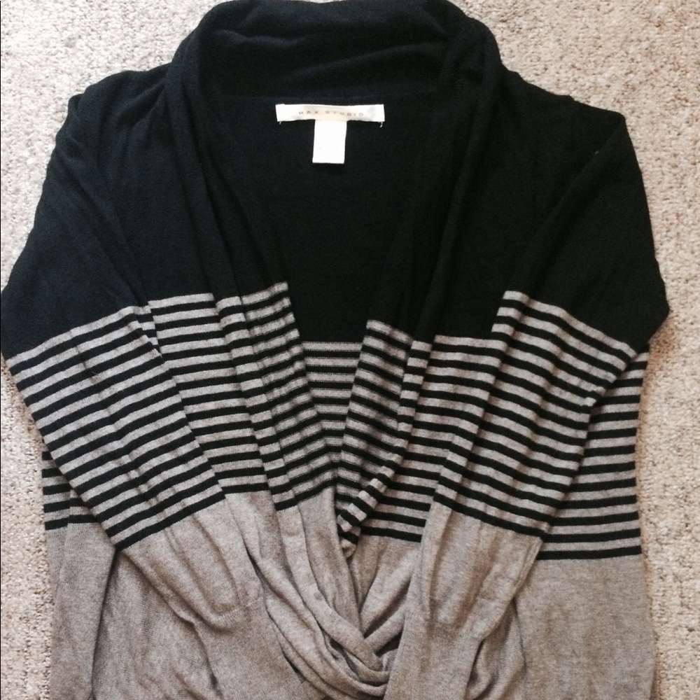 Max Studio Striped Cross Front Wrap Sweater
